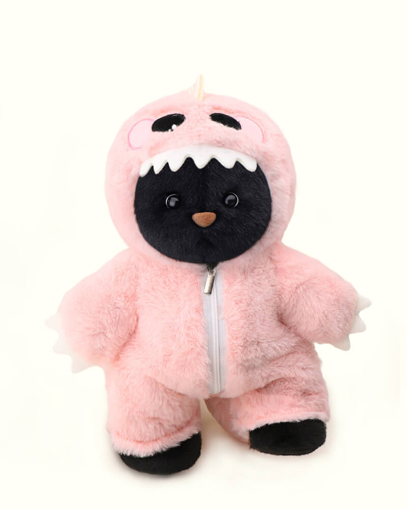 Getahug Furry Dino Black Bear | Handmade Jointed Teddy Bear Gift (Presale)
