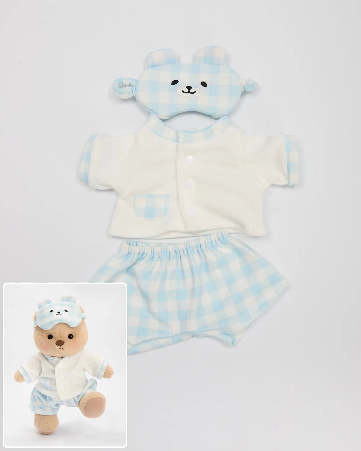 Getahug Blue and White Plaid Pajamas Bunny | Handmade Jointed Stuffed Animal Gift