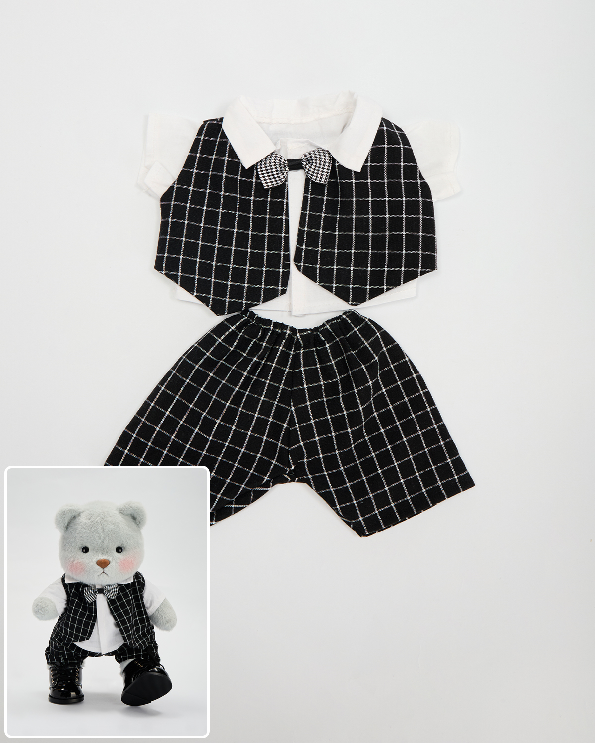 Getahug Black Plaid Suit Wedding Groom Blue Bear | Handmade Jointed Teddy Bear Gift