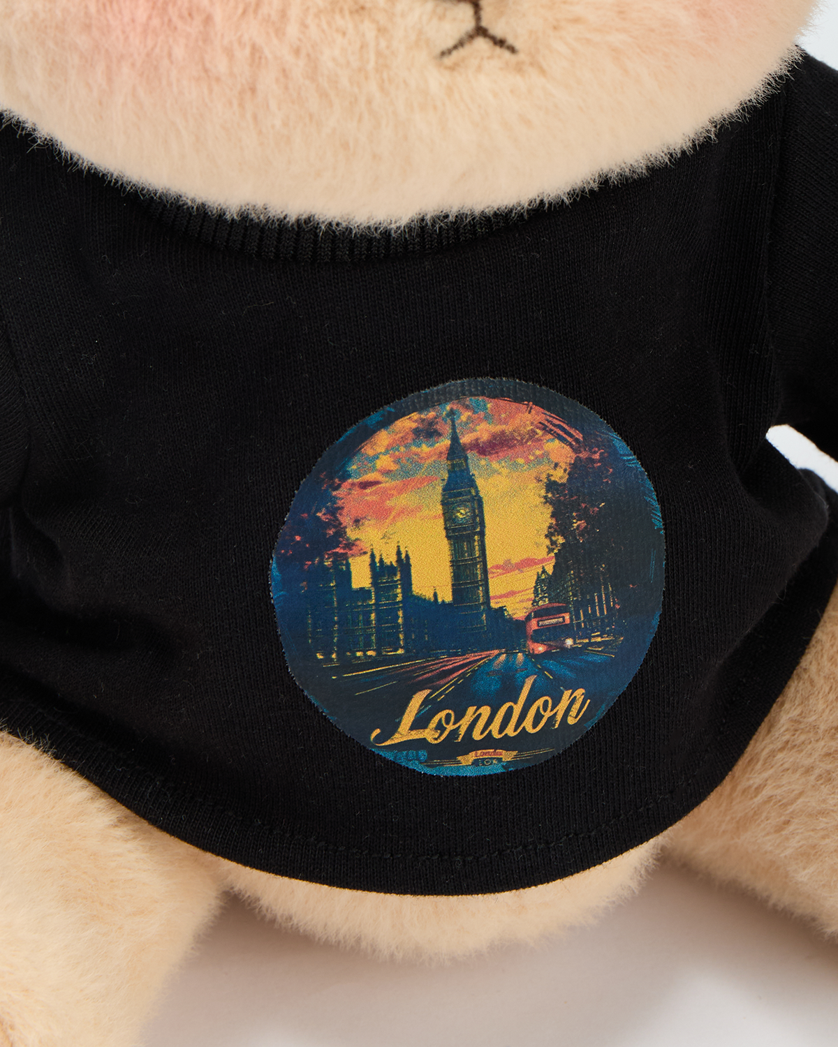Getahug London print Black T-shirt Bear | Handmade Jointed Teddy Bear Gift