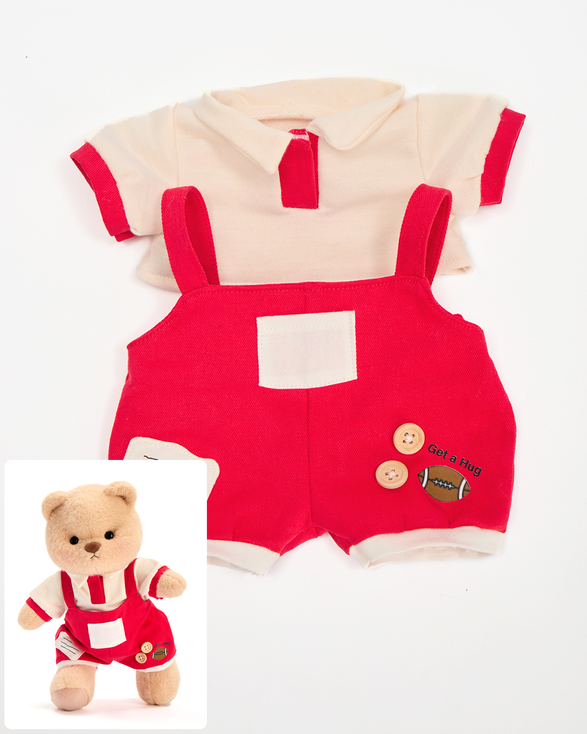 Getahug Red Football Overalls Bear | Handmade Jointed Stuffed Animal Gift