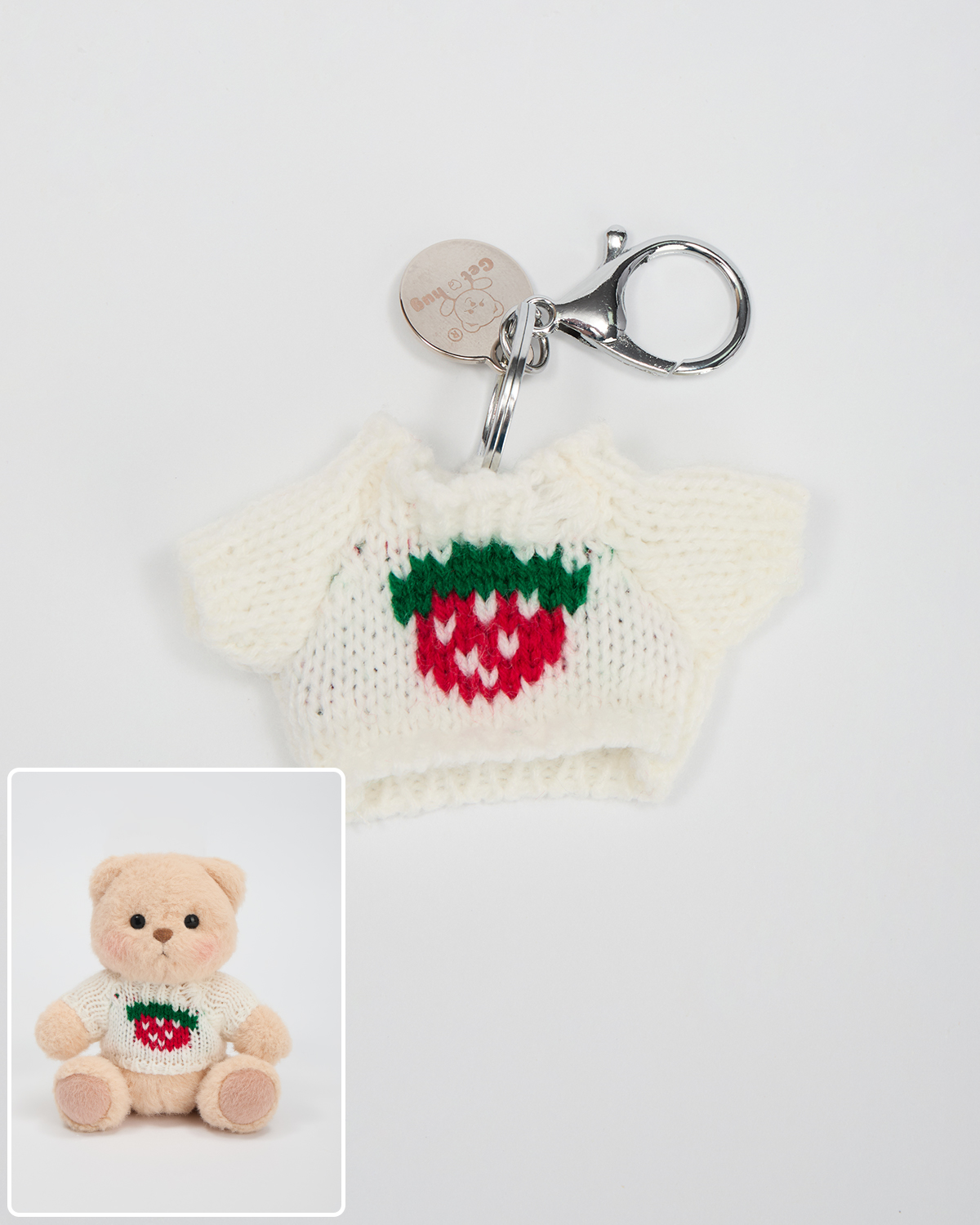 Getahug 5.9 Inches Strawberry White Sweater Brown Mini Bear Bag Charm Keychains Gift