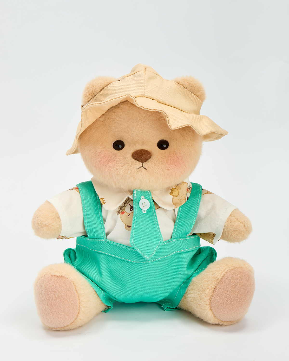 Getahug Green Overalls and Tie Bear | Handmade Jointed Teddy Bear Gift