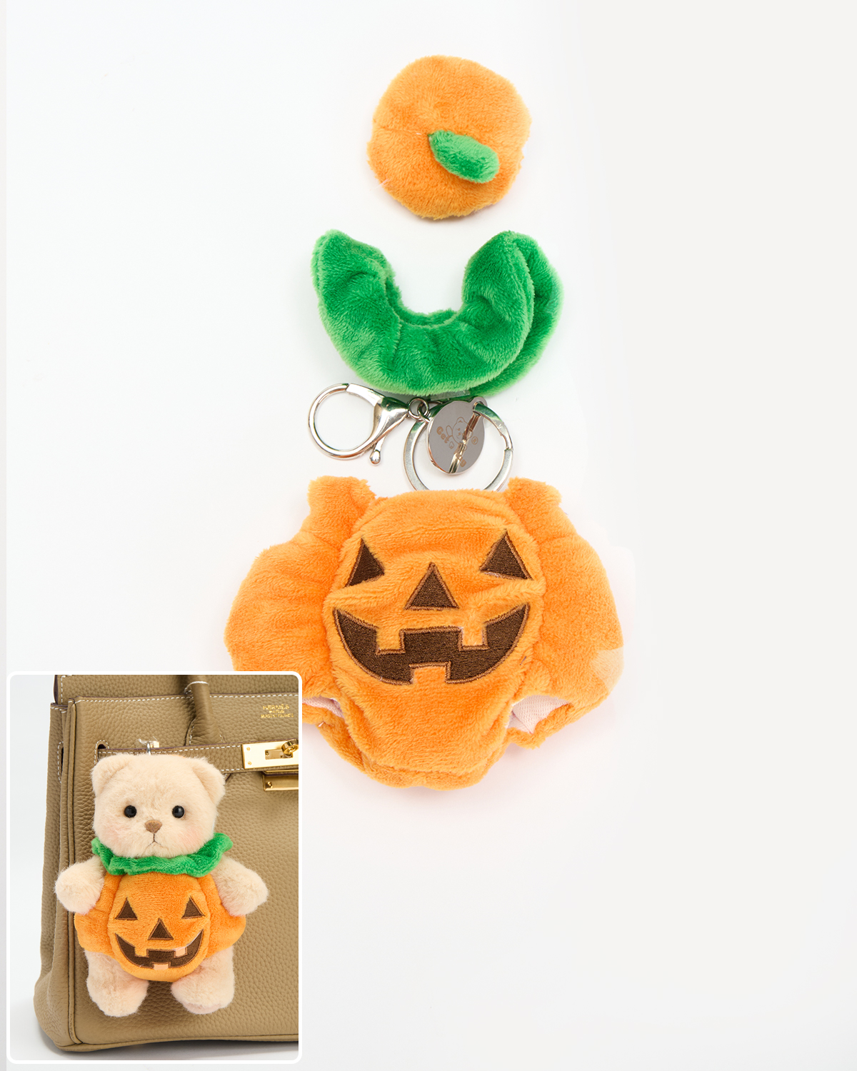 Halloween Spooky Pumpkin Bag Charm Keychains (Outfit Only) | 5.9 Inches Mini Teddy Bear Clothes