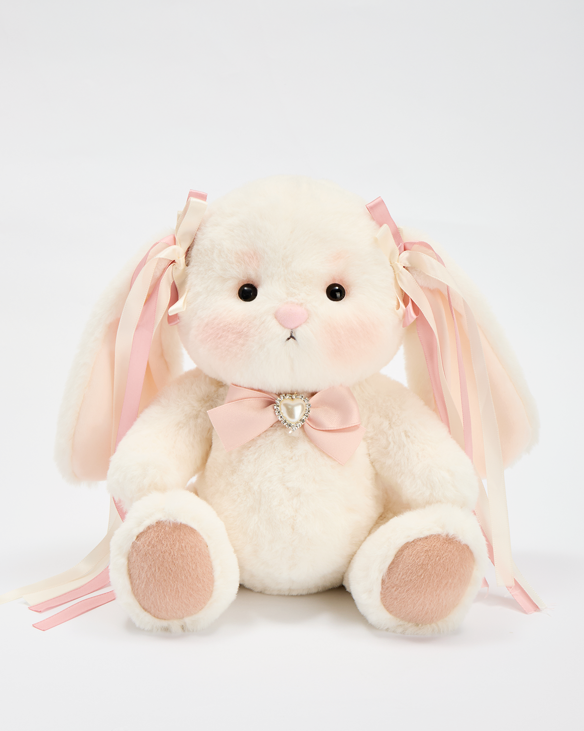 Getahug The White Bunny With Pink Ribbon | Handmade Jointed Bunny Gift
