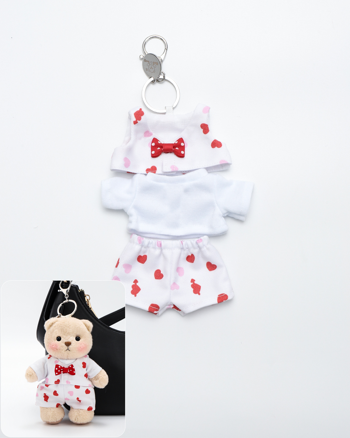 Mr. Cupid Suit Bag Charm Keychains (Outfit Only) | Valentine's 5.9 Inches Mini Teddy Bear Plush Animal Clothes