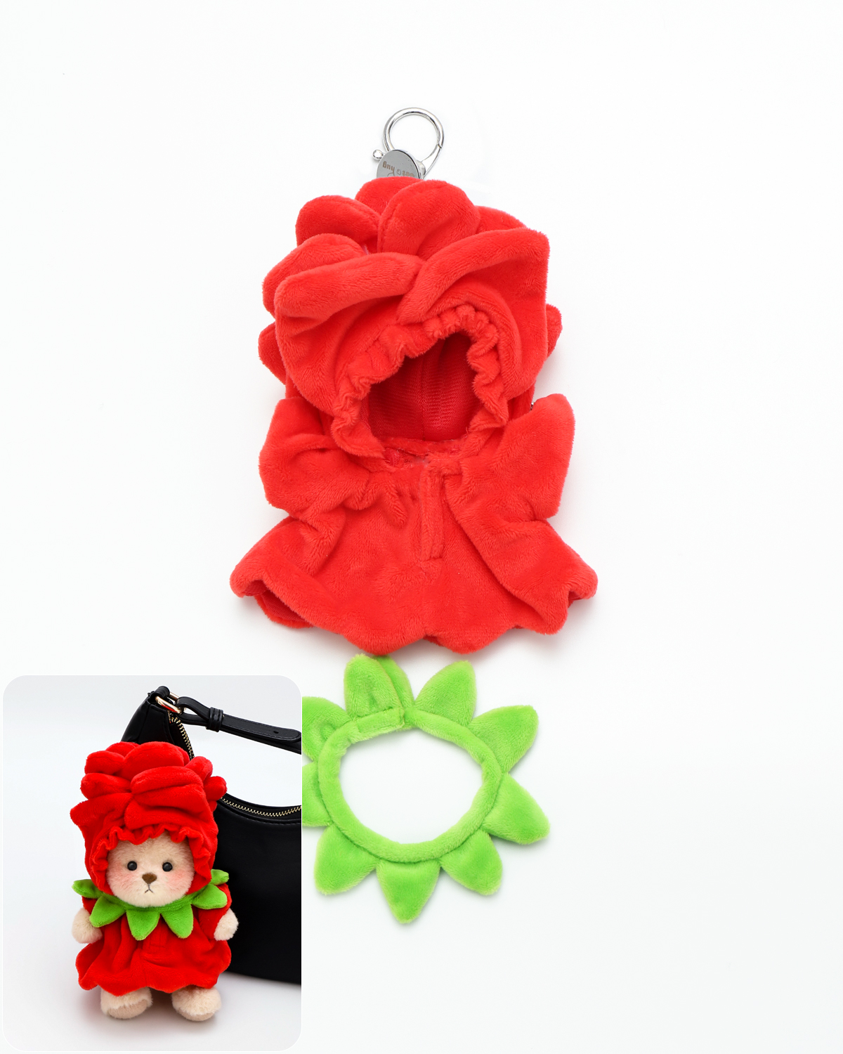 Romantic Red Rose Bag Charm Keychains (Outfit Only) | Valentine's 5.9 Inches Mini Teddy Bear Plush Animal Clothes