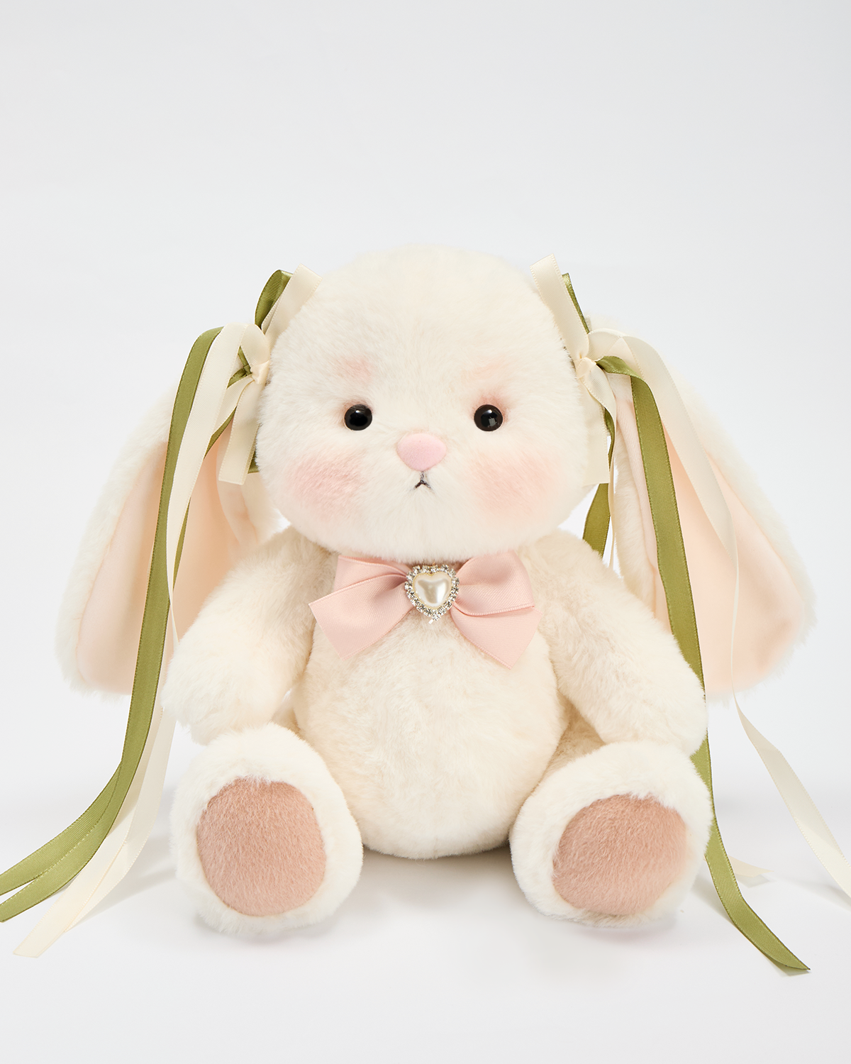 Getahug The White Bunny With Green Ribbon | Handmade Jointed Bunny Gift