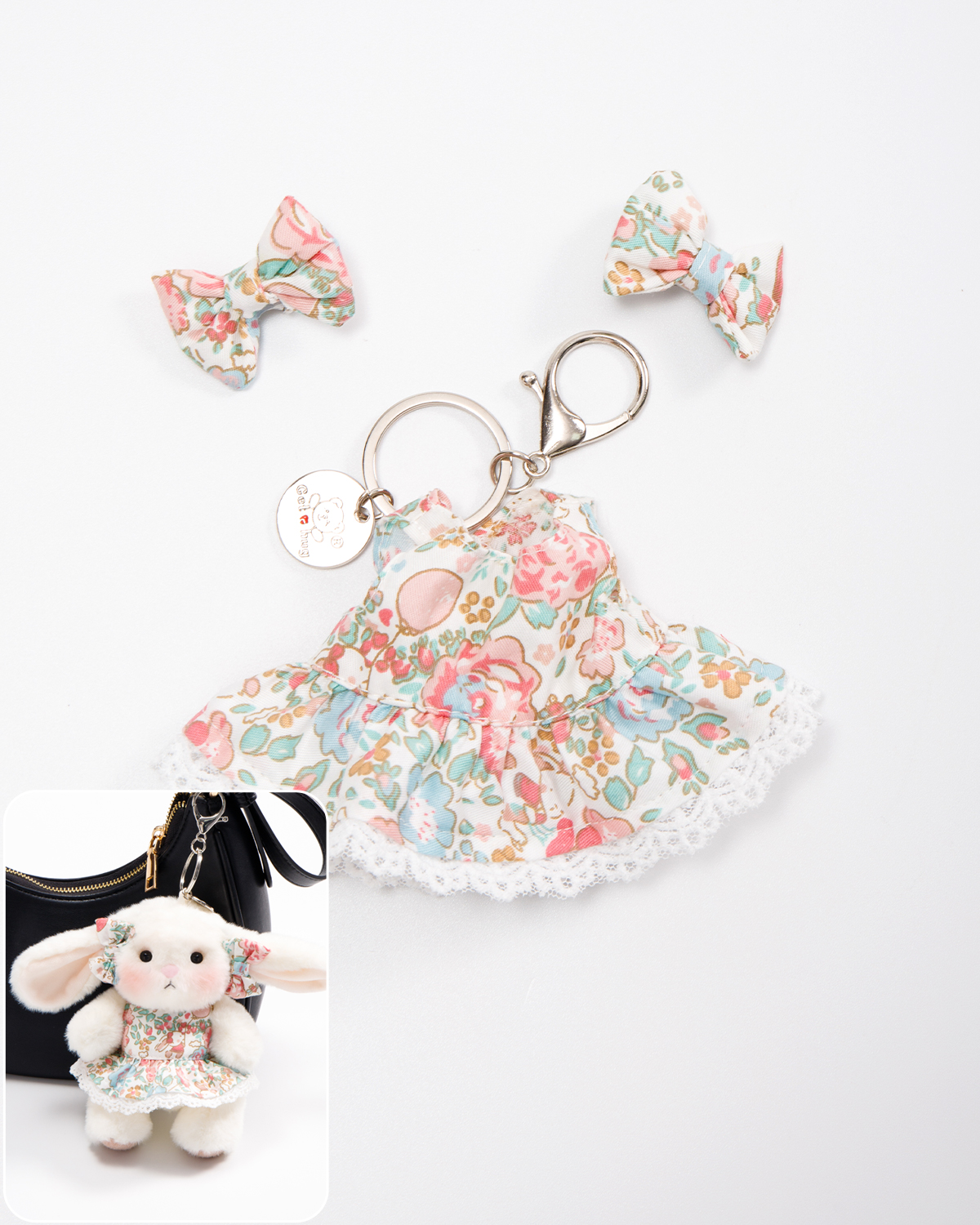 Getahug Blossom Dress Mini Bunny Bag Charm | 5.9 Inches Soft Plush Keychains Gift