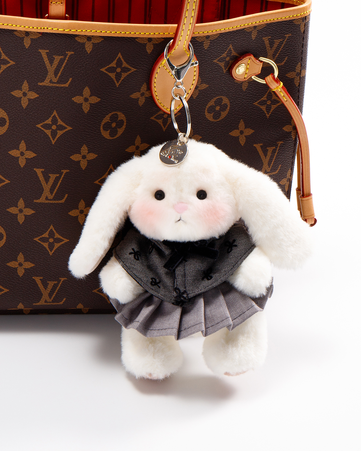 Getahug Elegant Gray Dress Mini Bunny Bag Charm | 5.9 Inches Soft Plush Keychains Gift