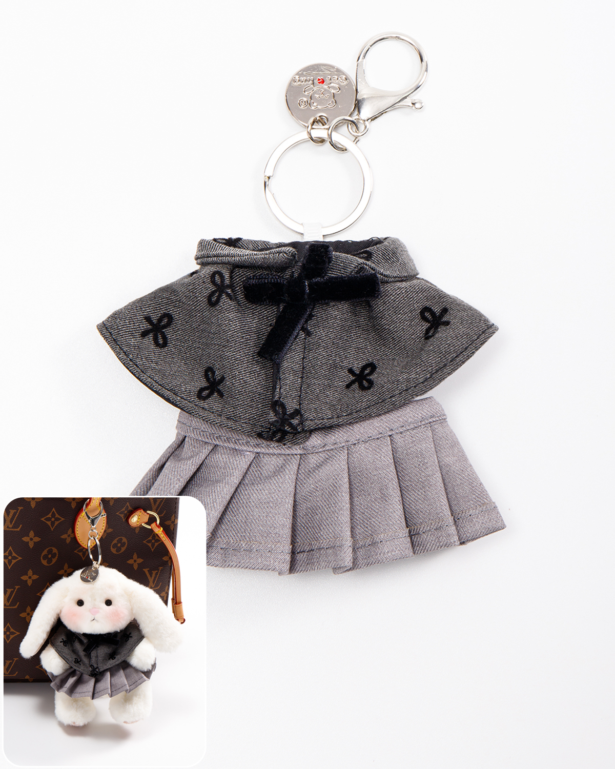 Getahug Elegant Gray Dress Mini Bunny Bag Charm | 5.9 Inches Soft Plush Keychains Gift
