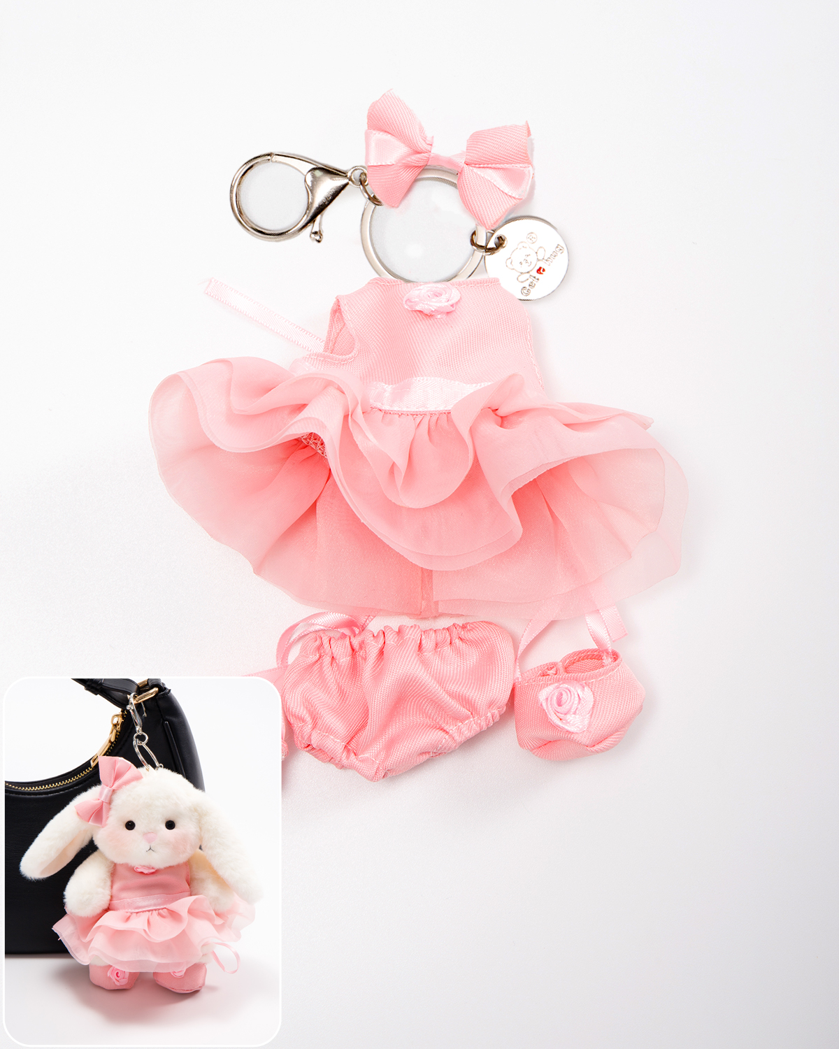 Getahug Pink Ballet Dress Mini Bunny Bag Charm | 5.9 Inches Soft Plush Keychains Gift