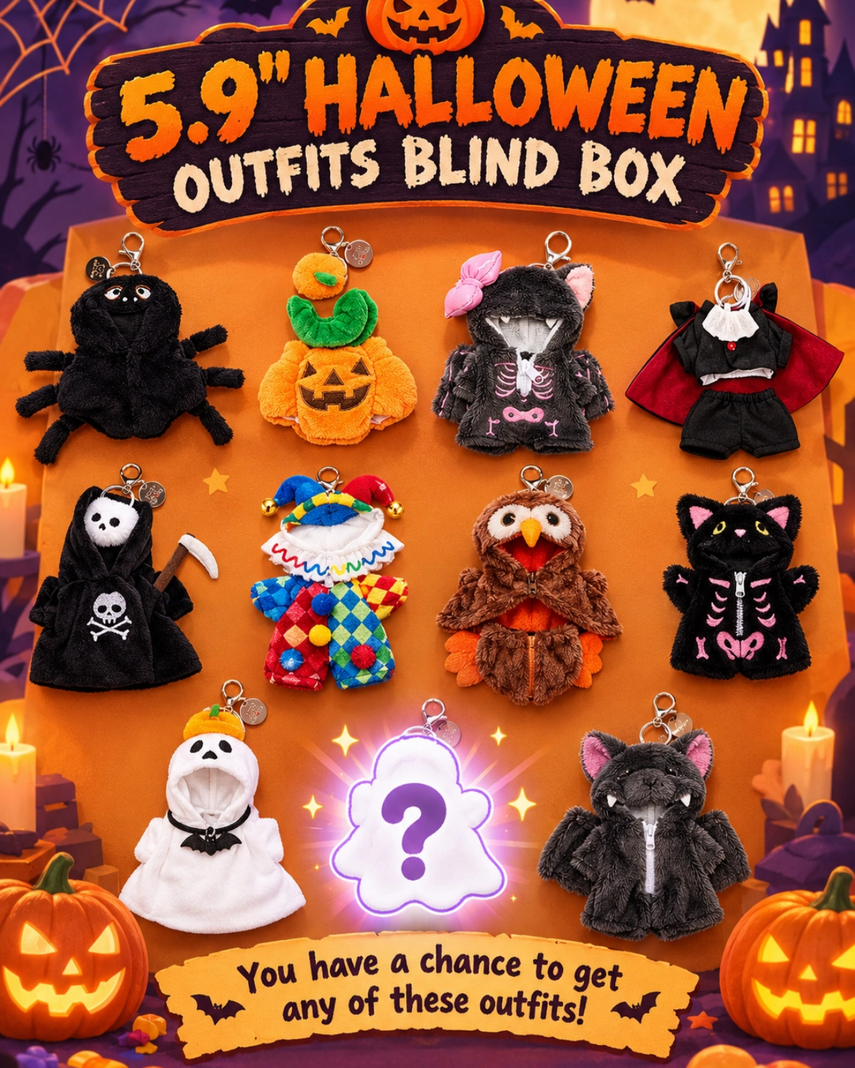 🎁👻Getahug Halloween Surprise Outfit Blind Box | 5.9 Inches Teddy Bear Keychain Clothes
