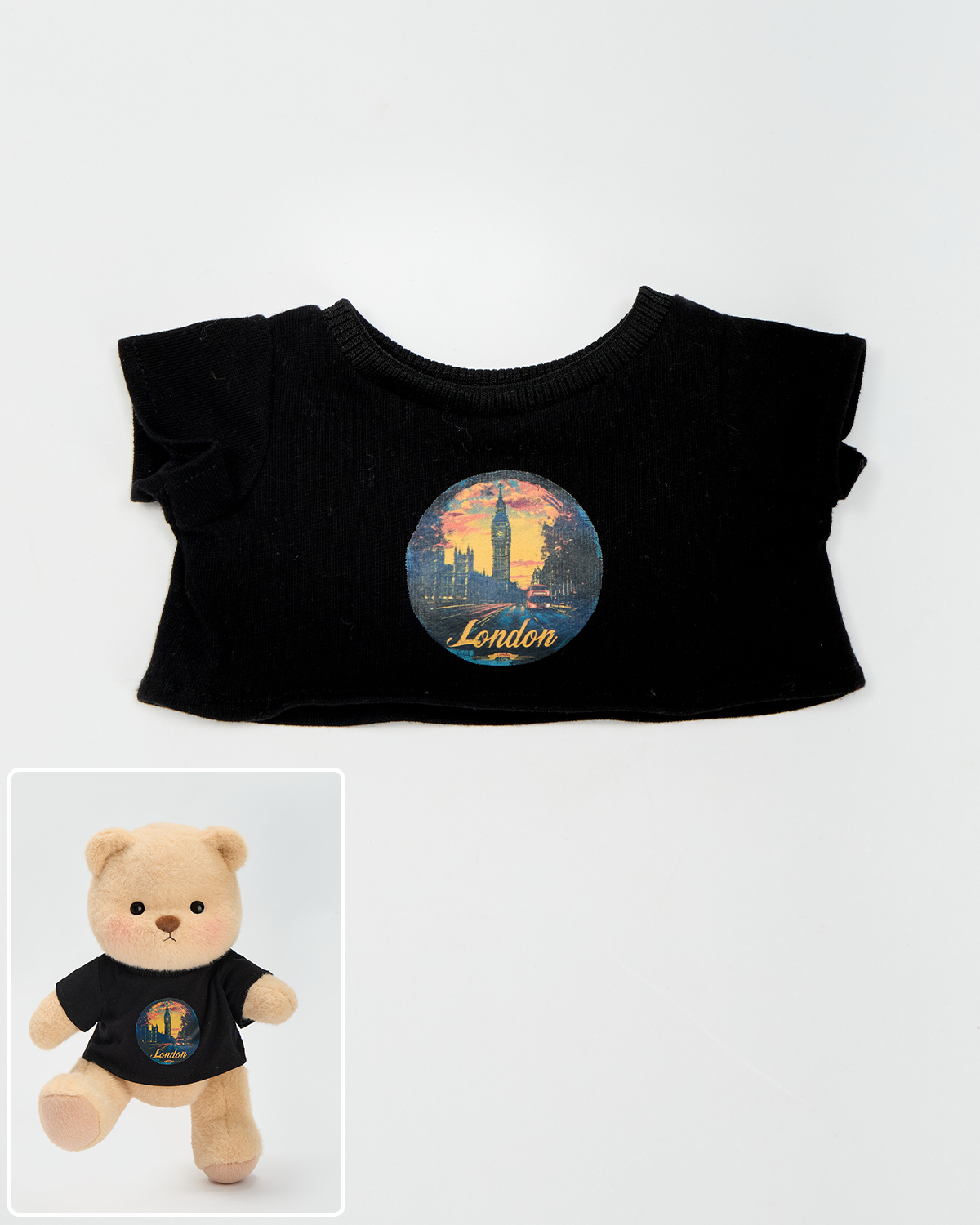 London print Black T-shirt Set (Outfit Only) | 12 Inches Teddy Bear Clothes