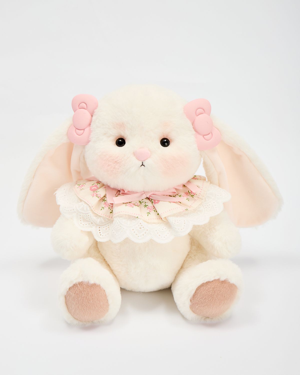 Getahug The White Bunny With Pink Bow Hairpin & Lace Scarf | Handmade Jointed Bunny Gift