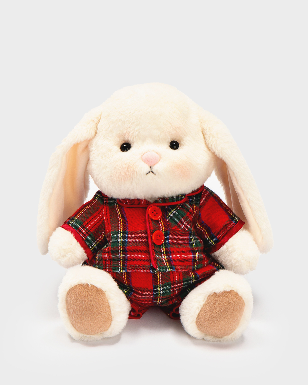 Getahug Christmas Red and Green Plaid Pajamas Bunny | Handmade Jointed Stuffed Animal Gift