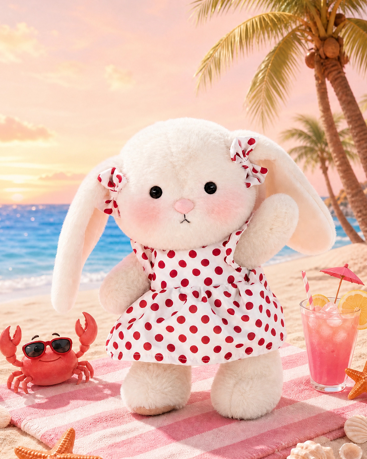 Getahug Sunny Polka Dot Dress Jointed Bunny Plush | Handmade Stuffed Animal Gift