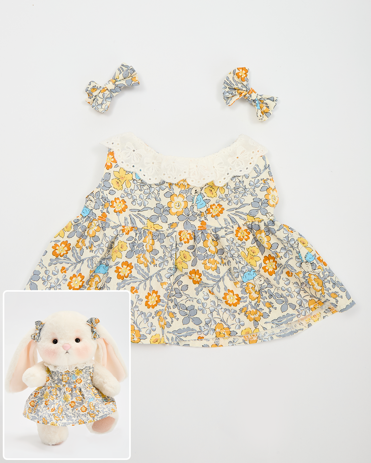Retro Floral Dress Set (Outfit Only) | Suitable for 12 Inches Stuffed Animals