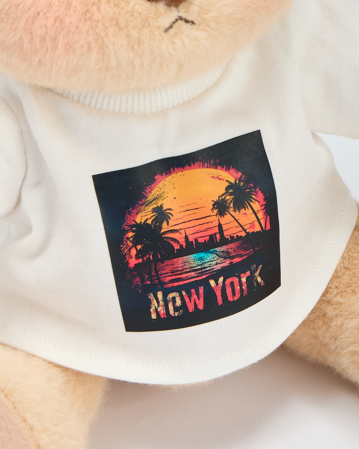Getahug New York print White T-shirt Bear | Handmade Jointed Teddy Bear Gift