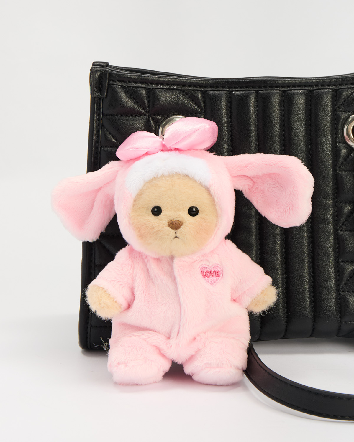 ꕤ︎︎パクちゃんꕤ︎︎No.149フェザーwith minibagチャーム‪·̩͙꒰ঌ Getahug 5.9 Inches Pink Long-eared Bunny Brown Mini Bear Bag CPendant