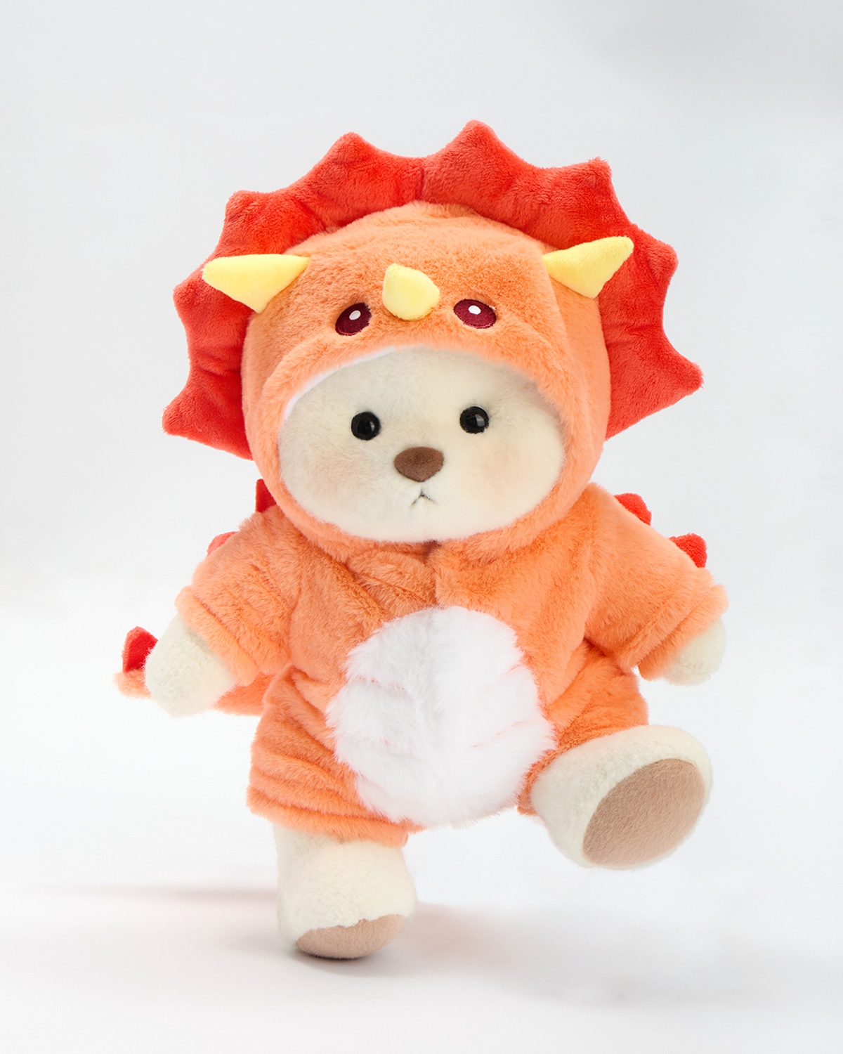 Getahug Orange Triceratops White Teddy Bear | Handmade Jointed Stuffed Animal Gift