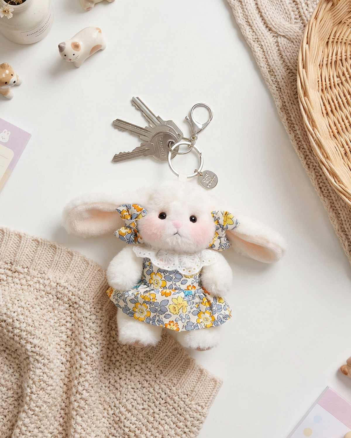 Getahug Sunny Floral Dress Mini Bunny Bag Charm | 5.9 Inches Soft Plush Keychains Gift