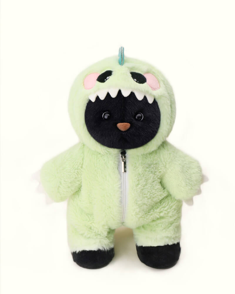 Getahug Furry Dino Black Bear | Handmade Jointed Teddy Bear Gift (Presale)