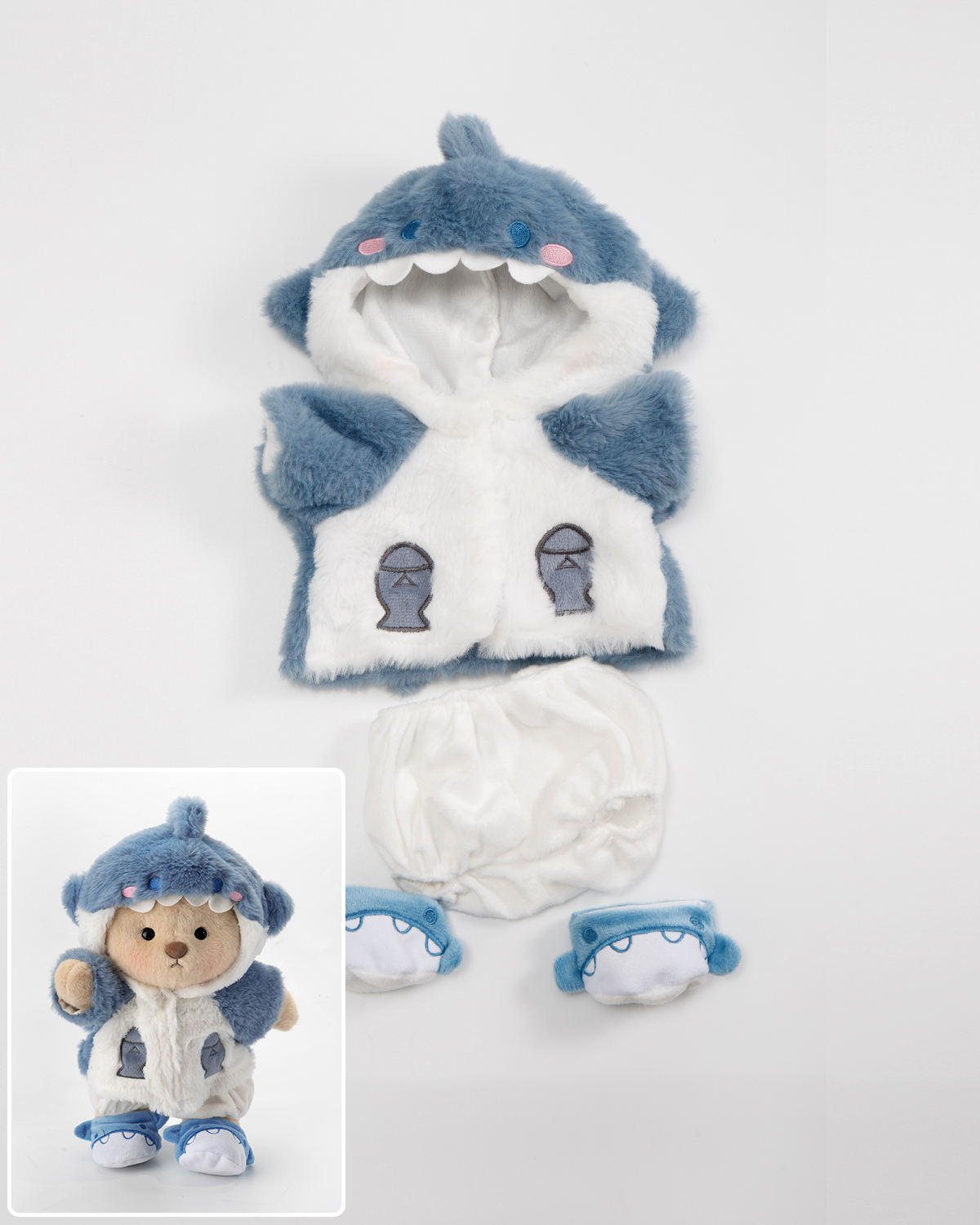 Blue Fluffy Shark Coat (Outfit Only) | 12 Inches Teddy Bear Clothes