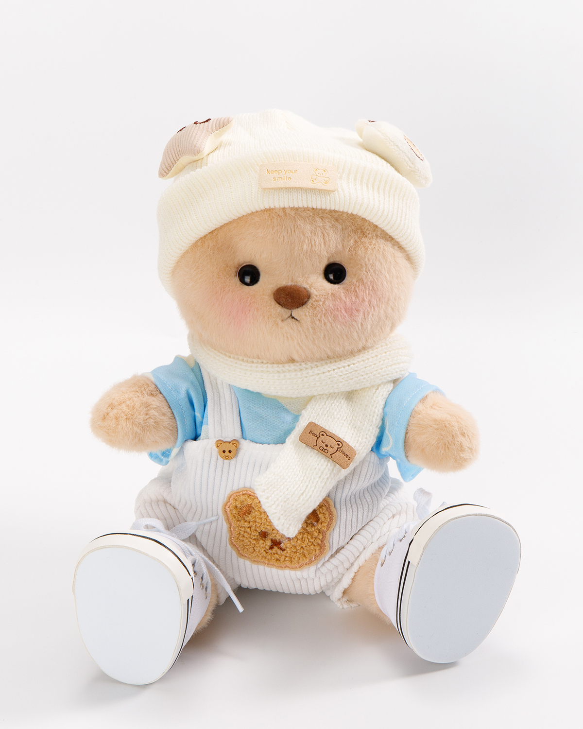 Getahug White Overalls Cool Bear | Handmade Jointed Teddy Bear Gift