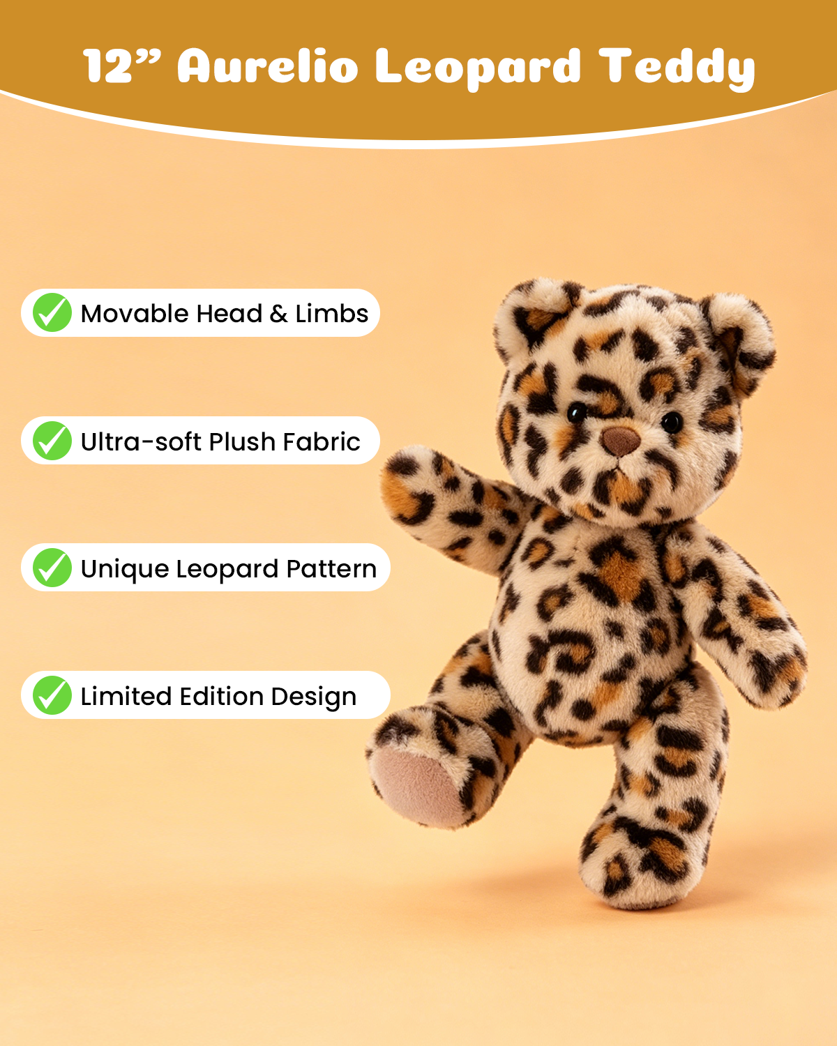 Getahug Aurelio Leopard Teddy Bear | Limited Edition Handmade Jointed Stuffed Animal Gift