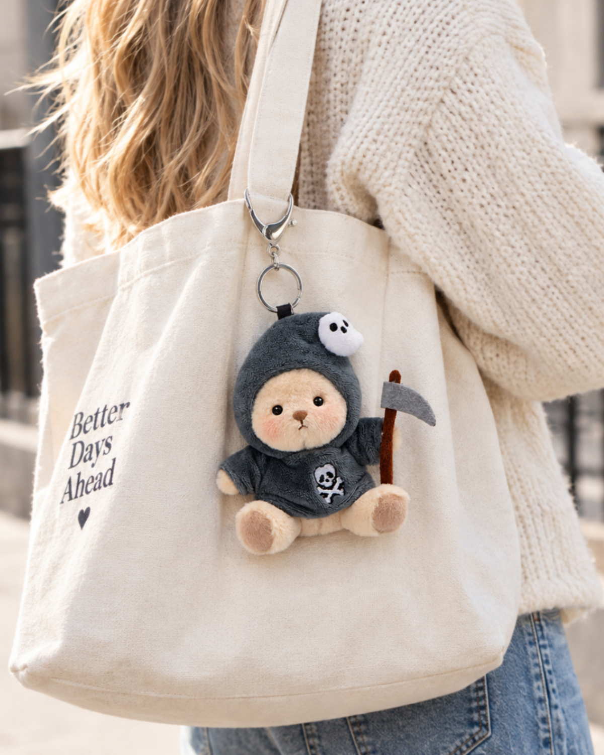 Getahug 3.9" Halloween Reaper Mini Bear Keychain | Halloween Limited Edition Fixed-limb Pocket Plush Bag Charm Gift