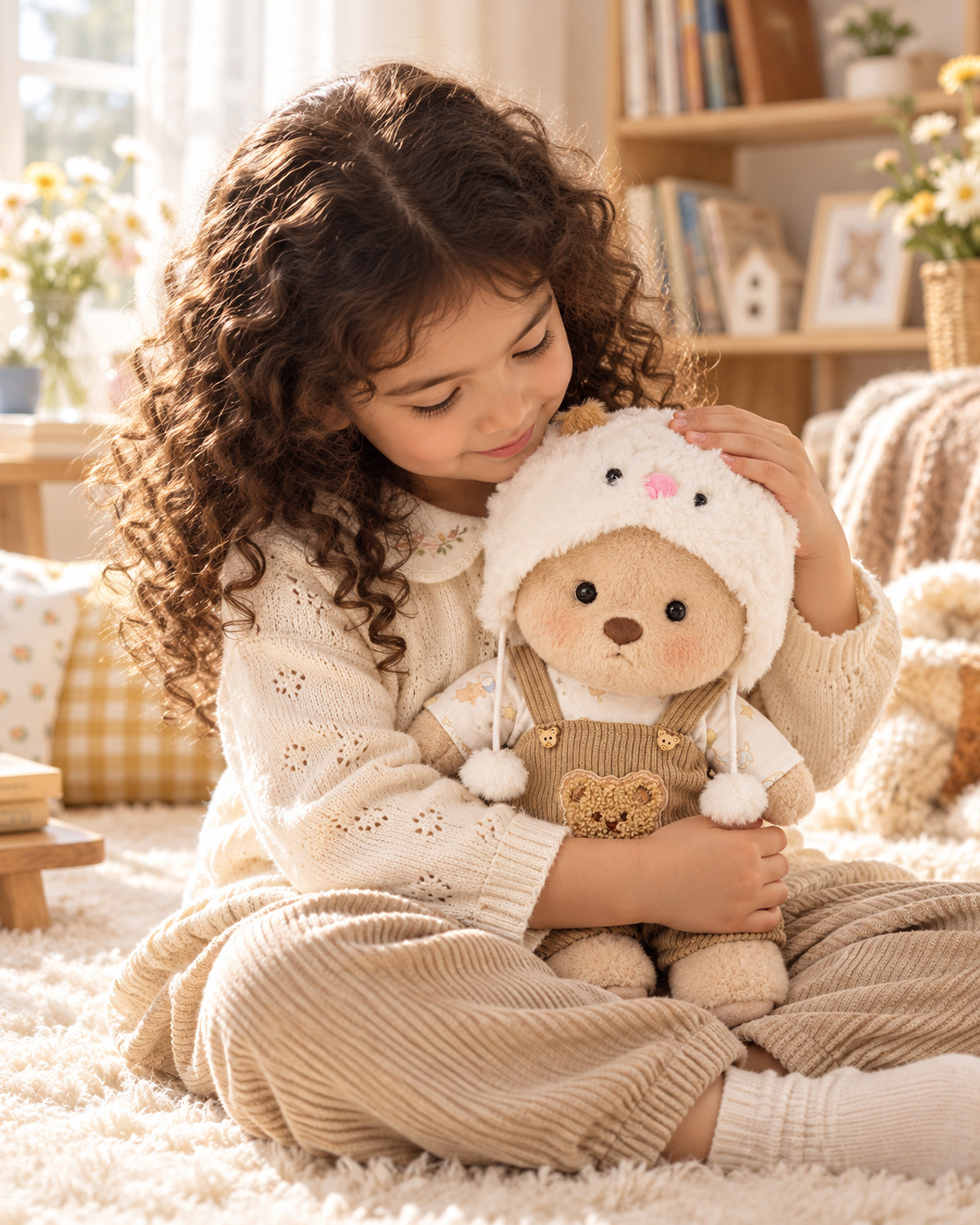 Getahug White Sheep Brown Overalls Bear | Handmade Jointed Teddy Bear Gift