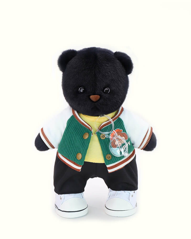 Getahug Green Jacket Black Bear | Handmade Jointed Teddy Bear Gift