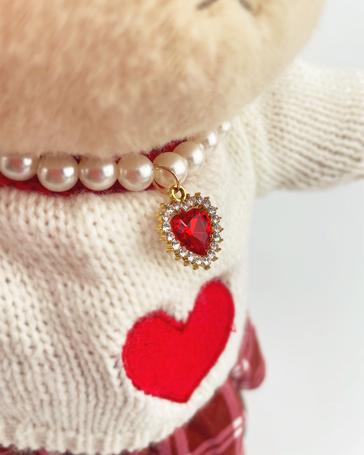 Red Heart Pearl Necklace | Teddy Bear Clothes