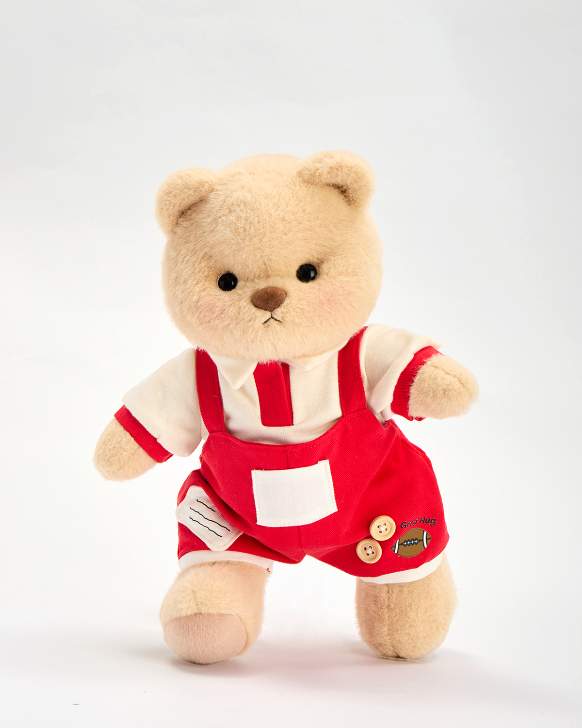 Getahug Red Football Overalls Bear | Handmade Jointed Stuffed Animal Gift