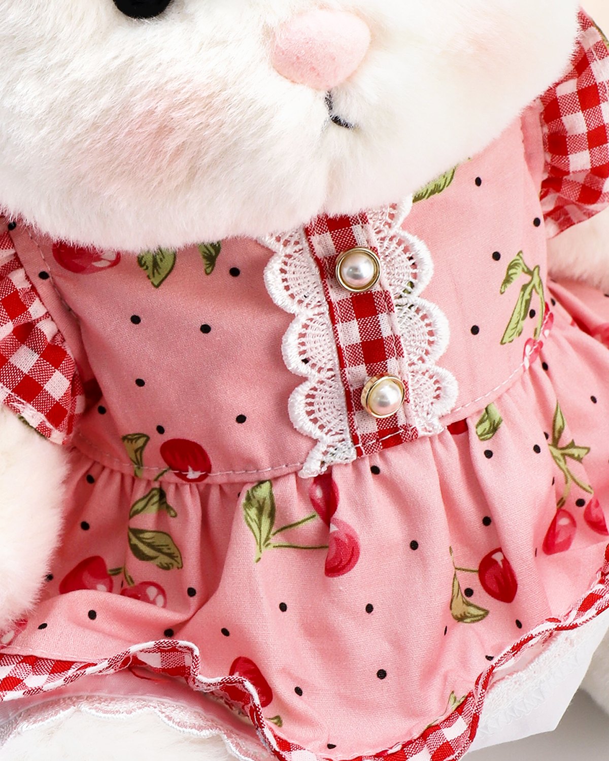 Getahug Pink Cherry Dress Bunny | Handmade Jointed Stuffed Animal Gift
