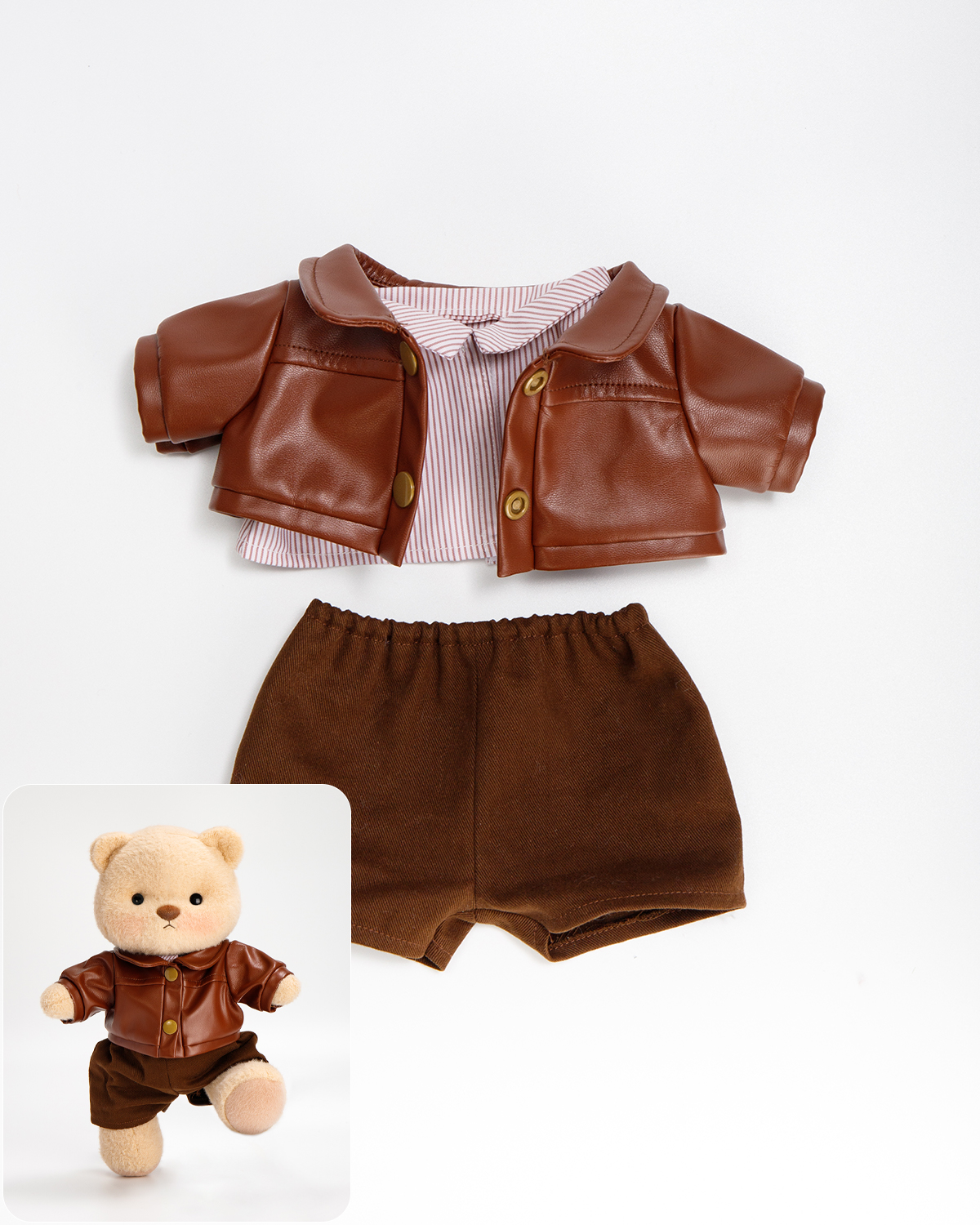 Brown Leather Jacket Set (Outfit Only) | 12 Inches Stuffed Animal Clothes