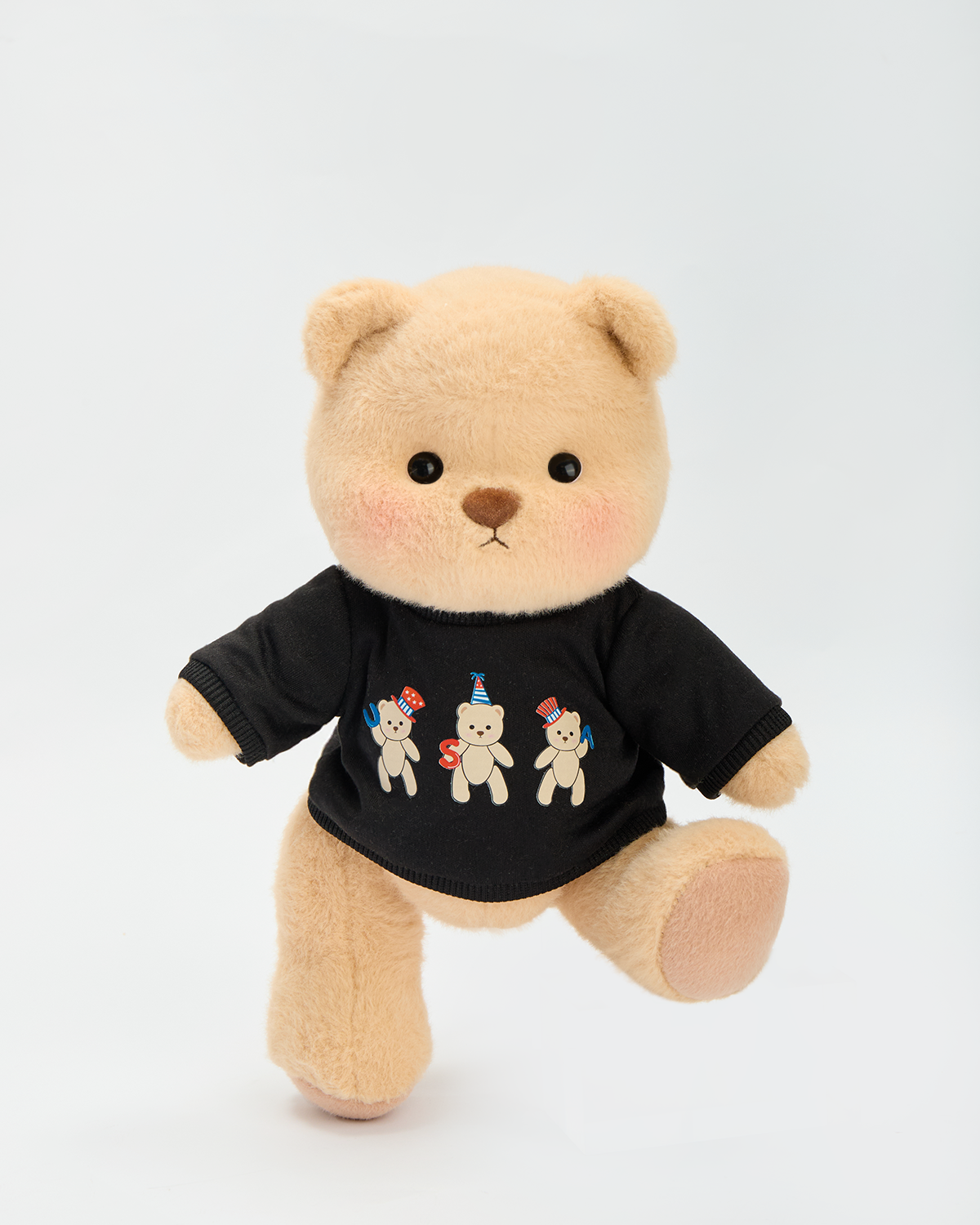 Getahug Black T-shirt with USA Print Bear | Handmade Jointed Stuffed Animal Gift