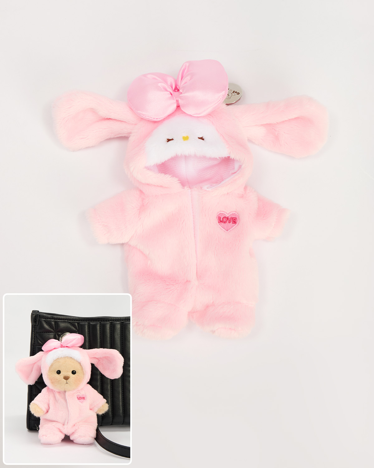 Pink Long-eared Bunny Keychains (Outfit Only) | 5.9 Inches Mini Teddy Bear Clothes