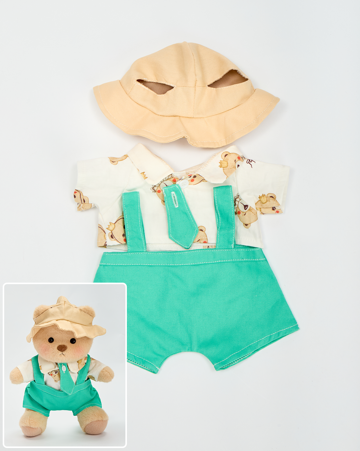 Green Overalls and Tie Set (Outfit Only) | Teddy Bear Clothes
