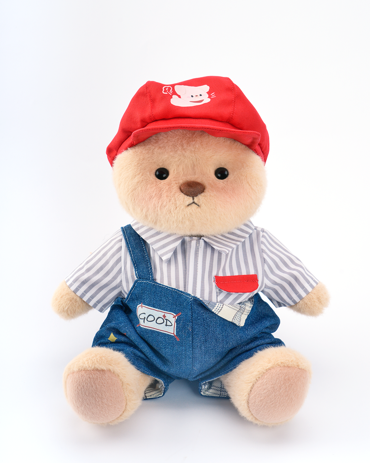 Getahug Red Puppy Hat Blue Overalls Bear | Handmade Jointed Teddy Bear Gift