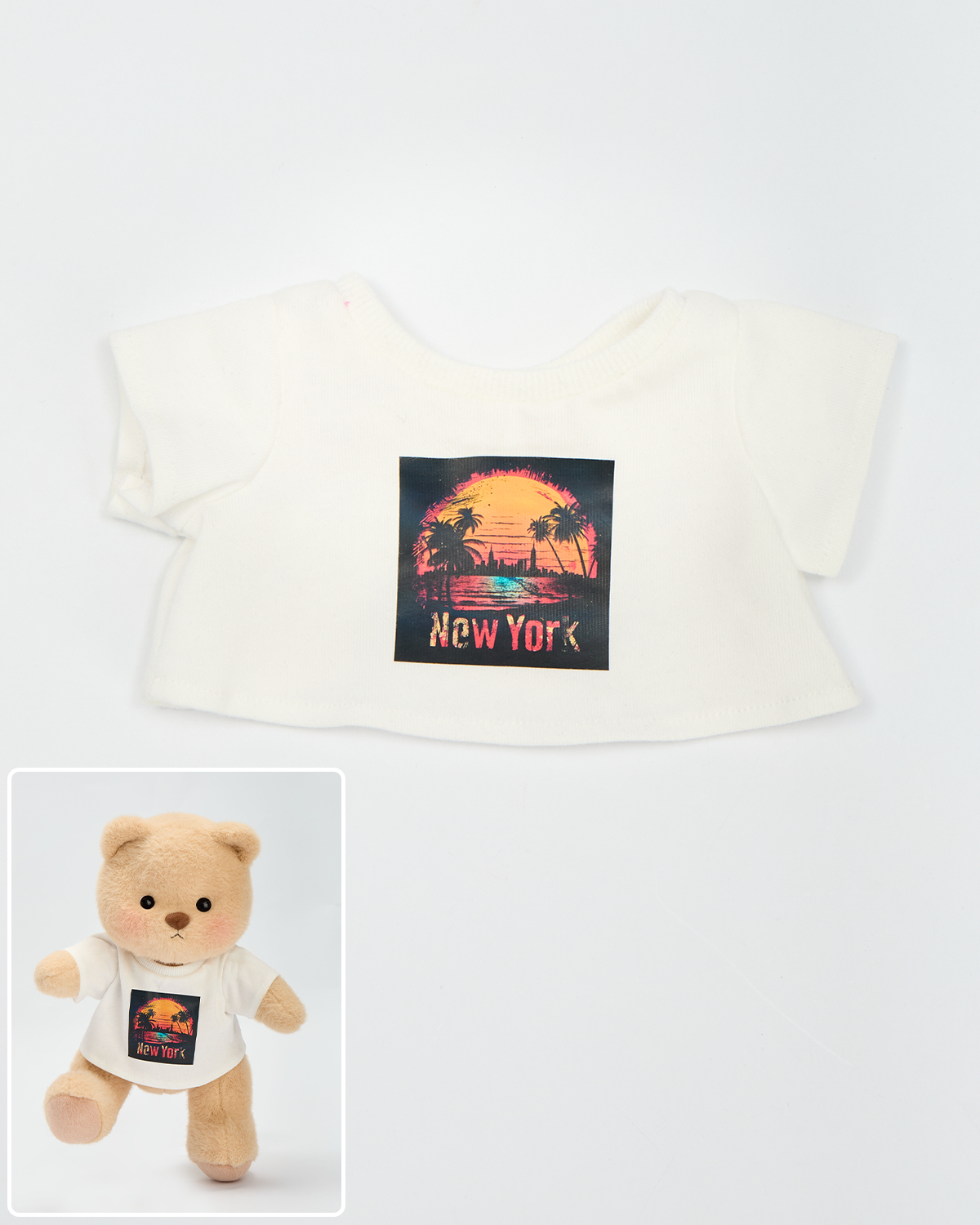 New York print White T-shirt Set (Outfit Only) | 12 Inches Teddy Bear Clothes