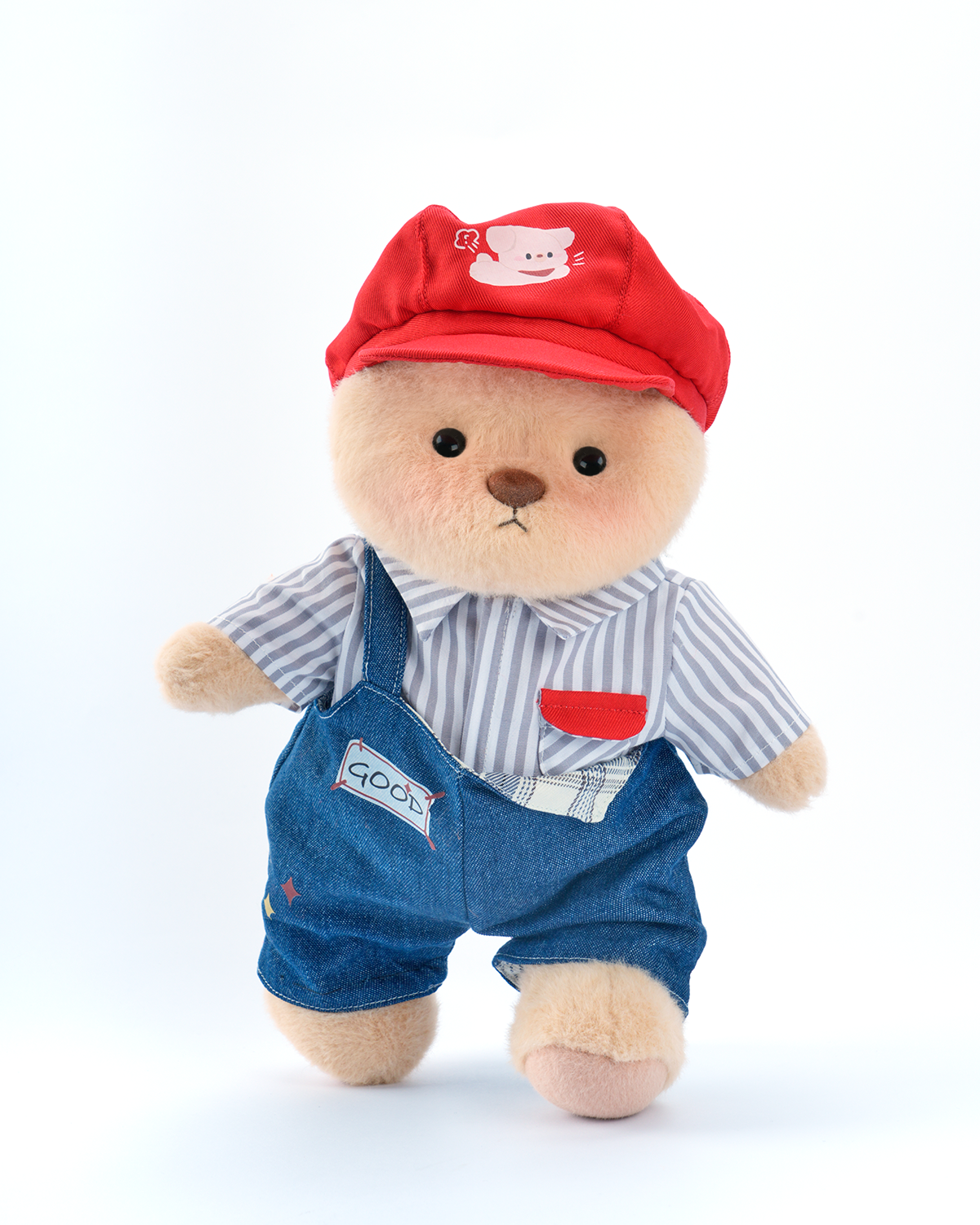 Getahug Red Puppy Hat Blue Overalls Bear | Handmade Jointed Teddy Bear Gift