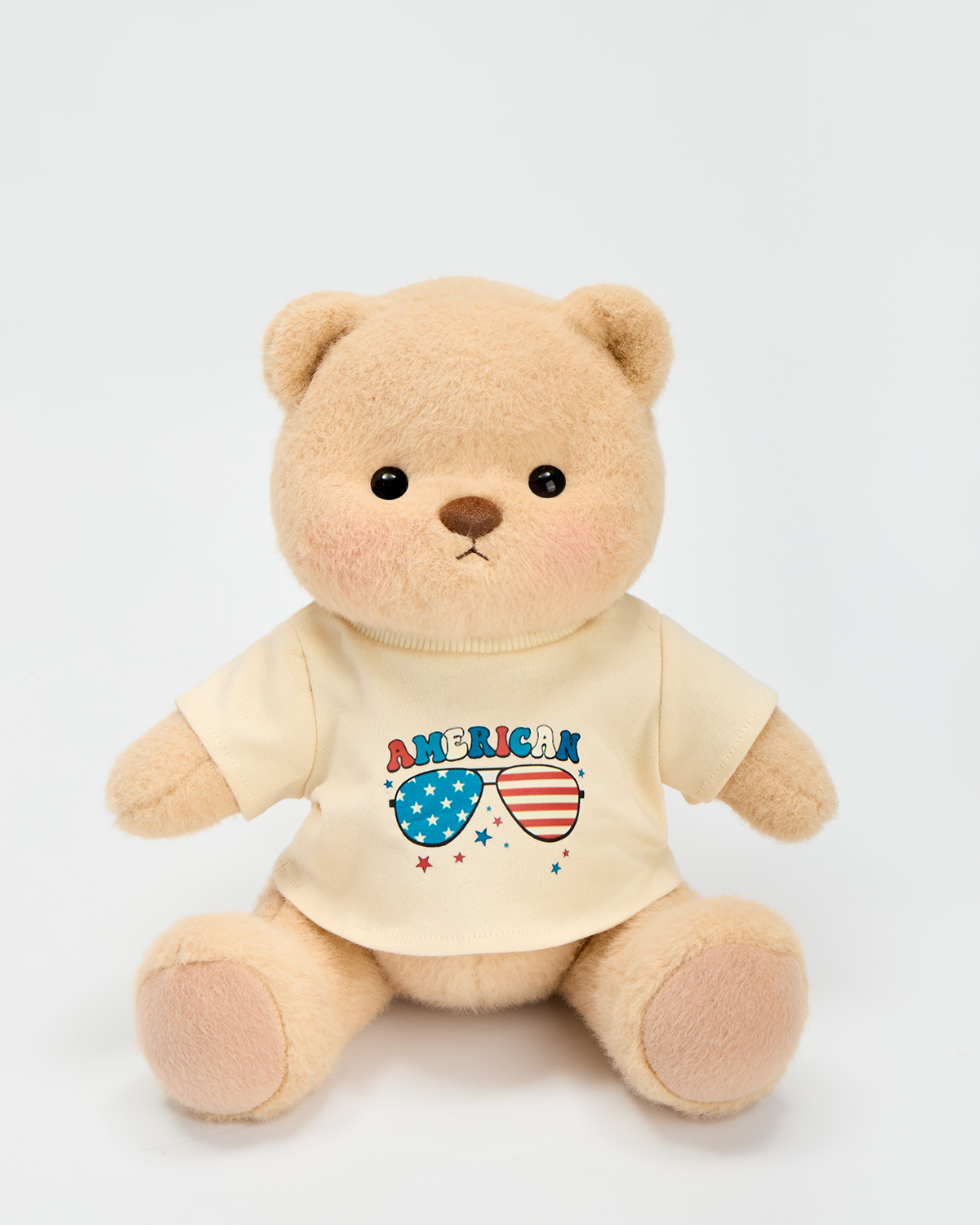 Getahug Beige T-shirt with Glasses Print Bear | Handmade Jointed Stuffed Animal Gift