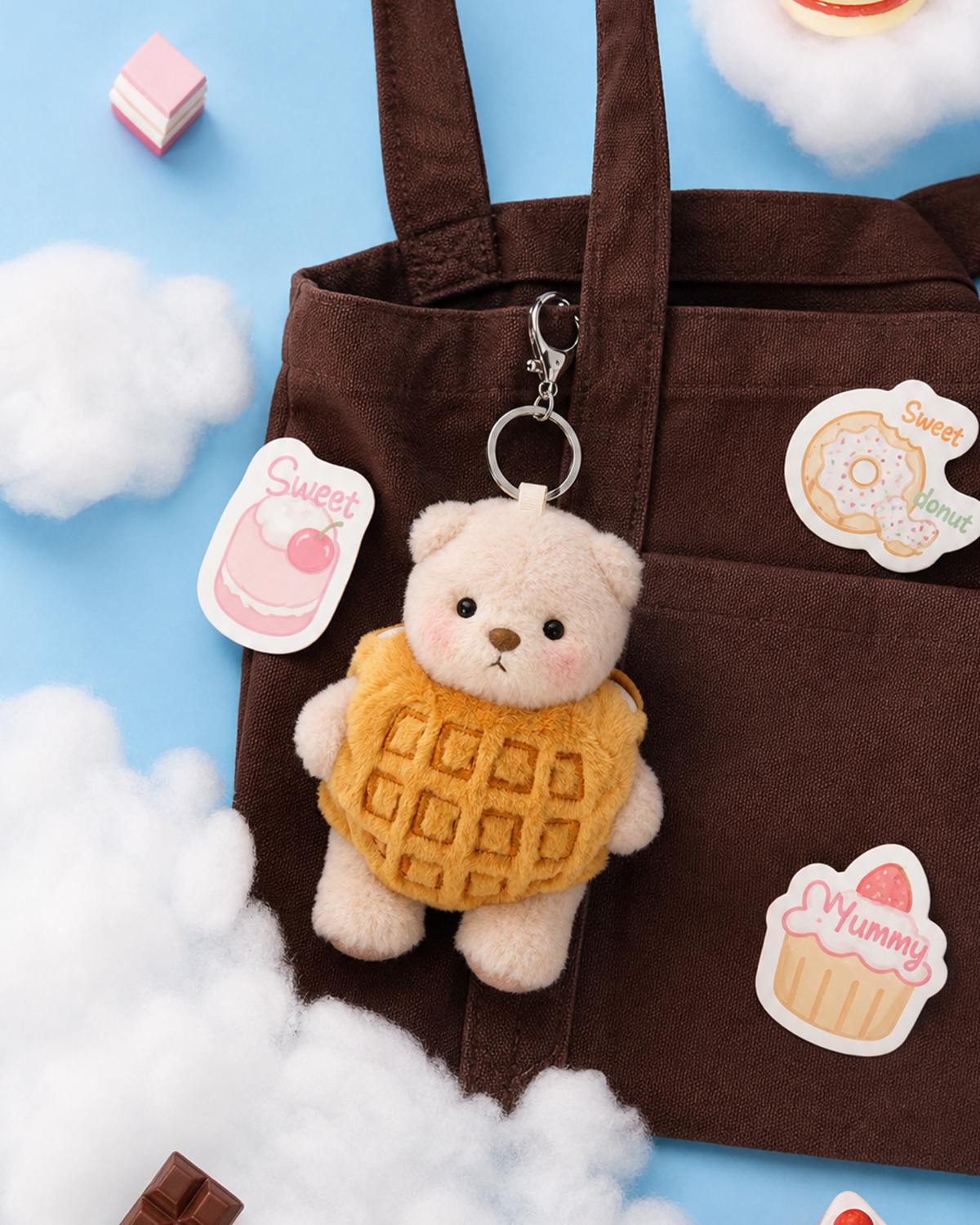 Getahug Waffle Mini Bear Keychain | 5.9 Inches Plush Bag Charm Stuffed Animal Gift