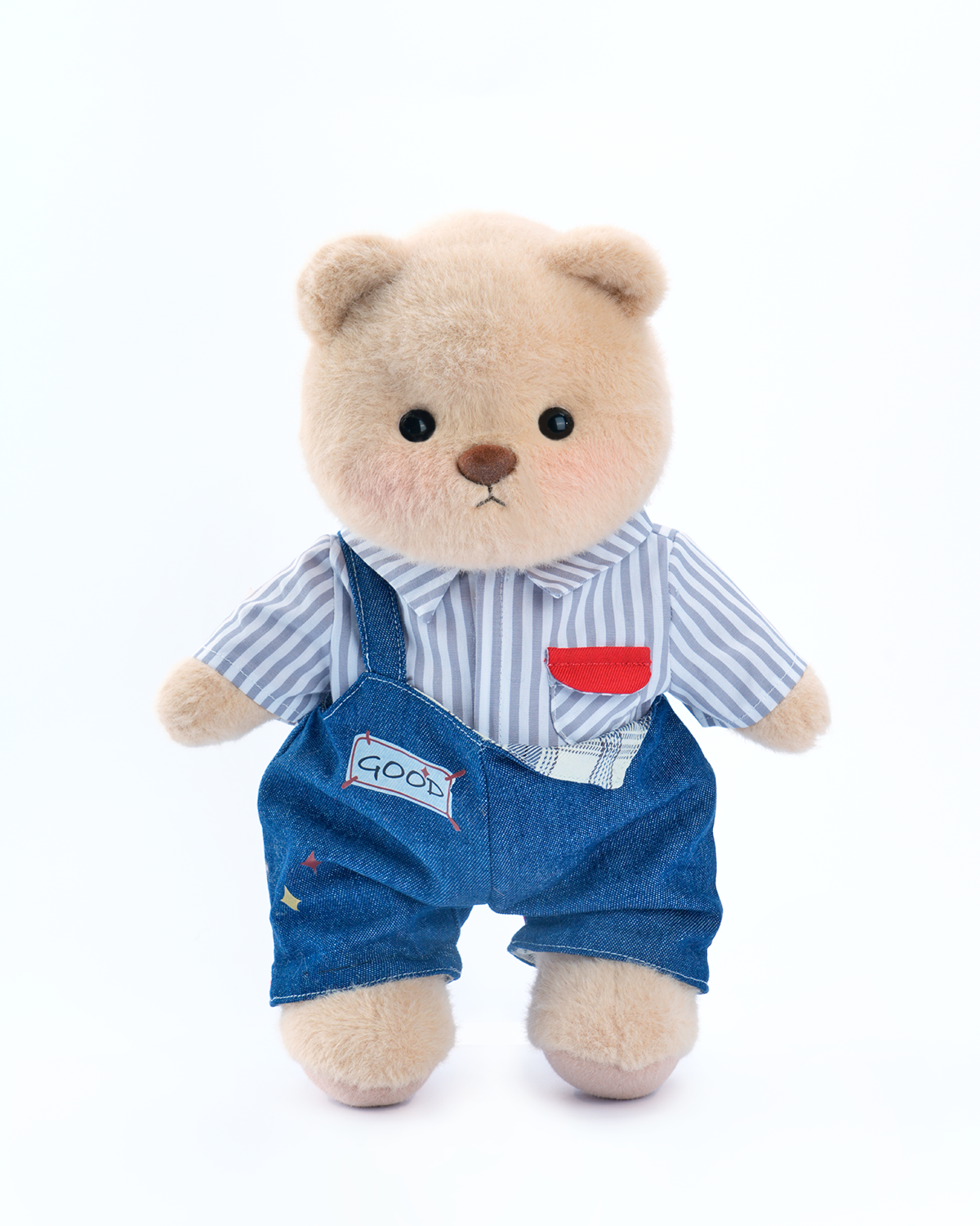 Getahug Red Puppy Hat Blue Overalls Bear | Handmade Jointed Teddy Bear Gift