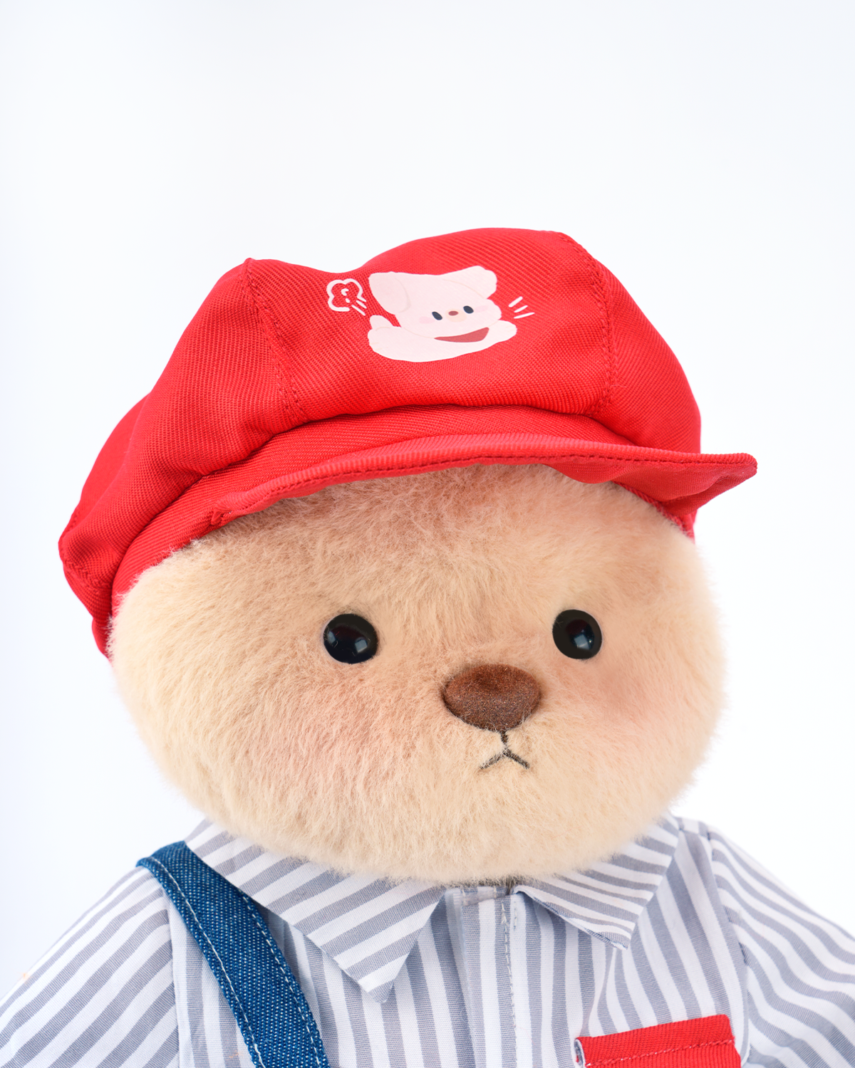 Getahug Red Puppy Hat Blue Overalls Bear | Handmade Jointed Teddy Bear Gift