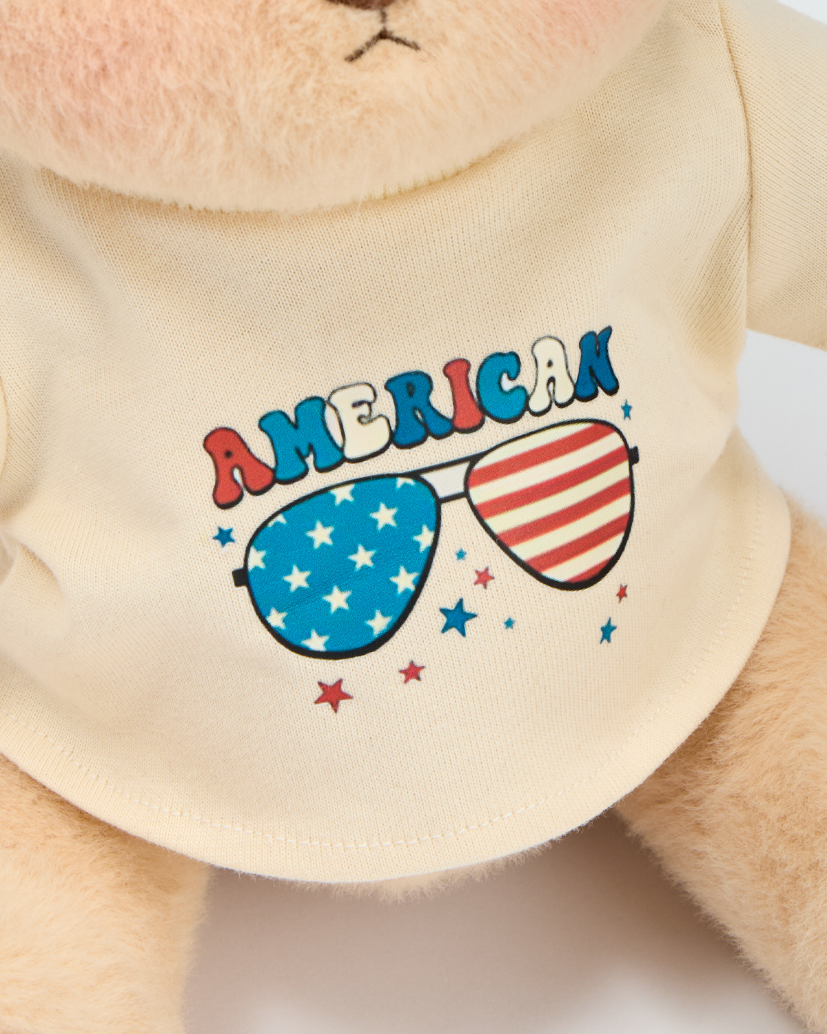 Getahug Beige T-shirt with Glasses Print Bear | Handmade Jointed Stuffed Animal Gift