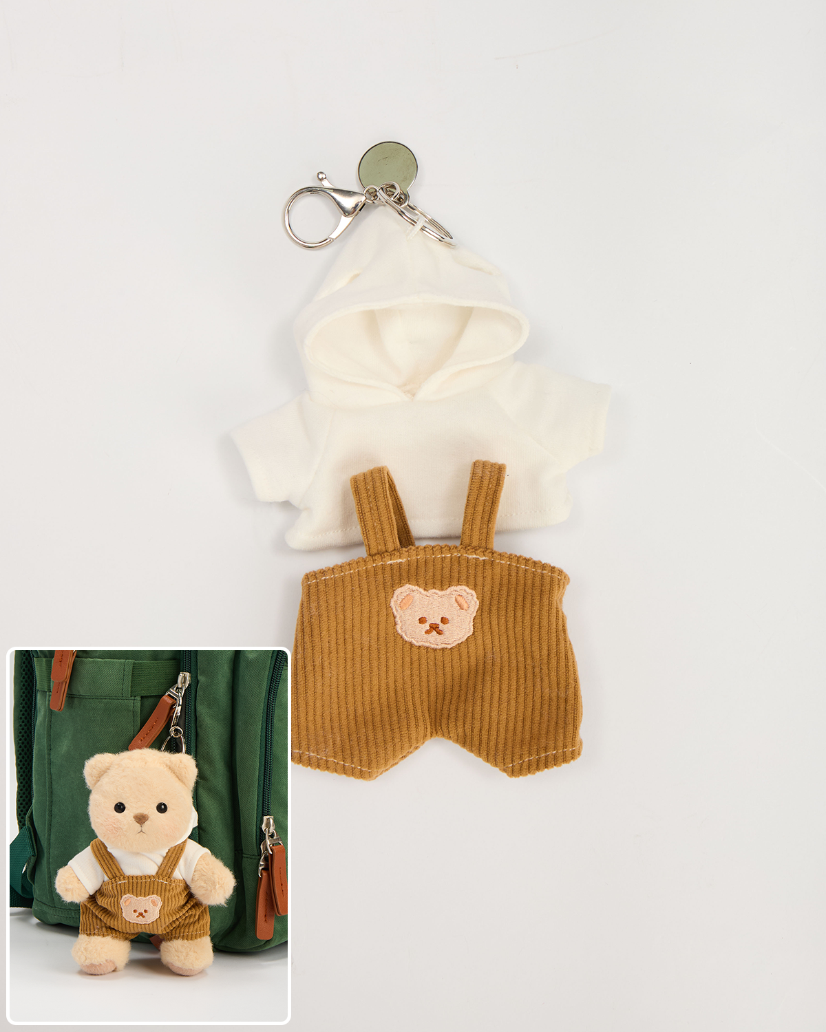 Brown Overalls Bag Charm Keychains (Outfit Only) | 5.9 Inches Mini Teddy Bear Clothes