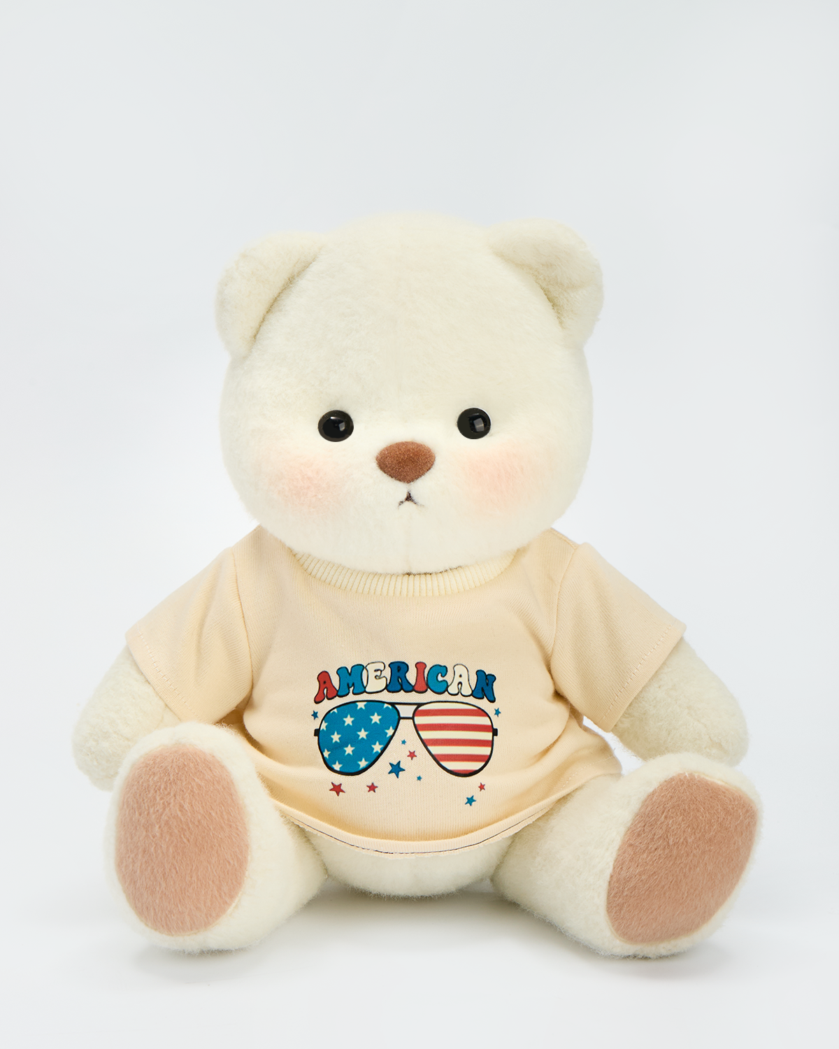 Getahug Beige T-shirt with Glasses Print Bear | Handmade Jointed Stuffed Animal Gift